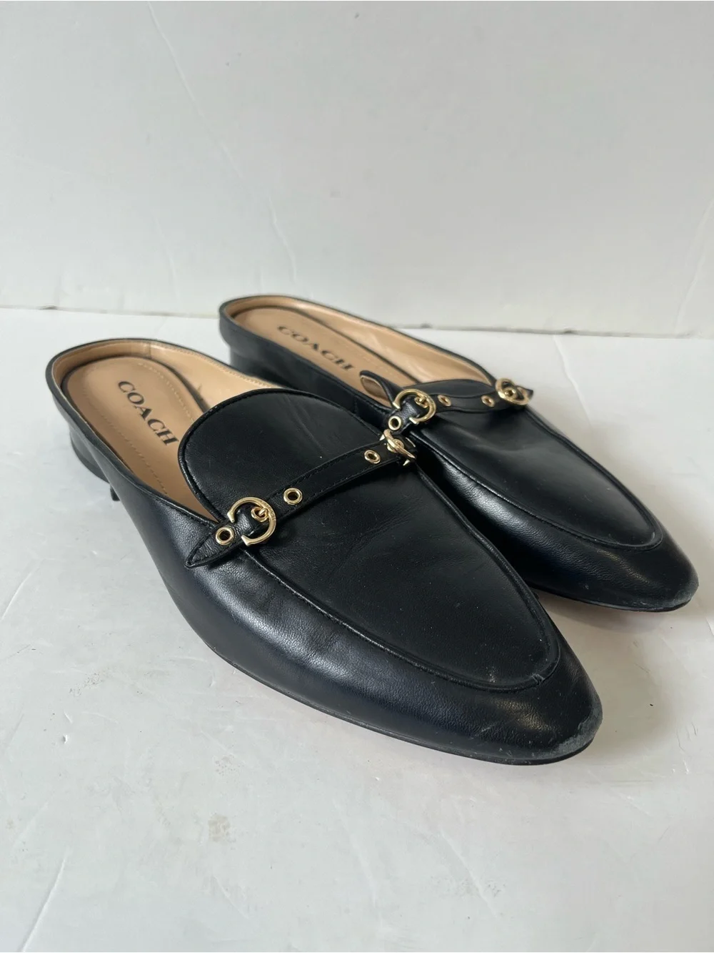 Coach Irene Black Leather point-toe Slip-On Mule Loafers size 9B